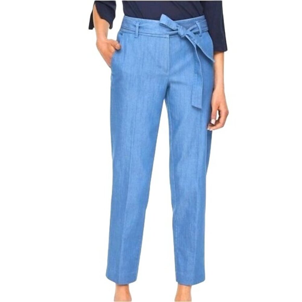 Loft‎ Chambray Tie Waist Slim Pants Size 8 Petite